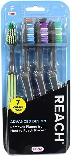 Reach Advanced Design Toothbrush, Firm Bristles for Hard to Places, Adult Toothbrush, Bulk 7 Count (Pack of 2) Total 14 Toothbrushes, Colors May Vary
