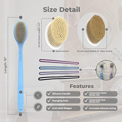Avilana Back Scrubber for Shower,19 inch Silicone Body Scrubber with Handle, Shower Back Scrubber for Men and Women, Back Brush for Shower, Loofah with Handle Shower Brush