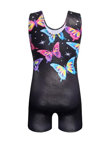 Domusgo Leotard for Girls Gymnastics Size 5-6 Years Old Black Pink Butterfly Tumbling Biketard