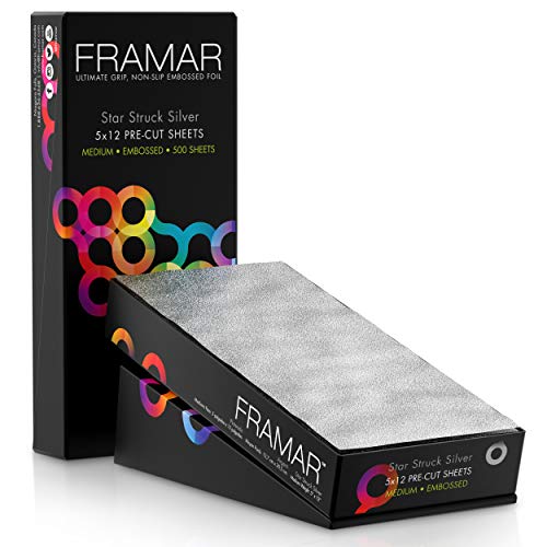 FRAMAR 5x12 Silver Embossed Pre Cut Hair Foils For Highlighting – Hair Foil For Hair Highlighting, Highlight Foils For Hair, Non Slip - 500 Foil Sheets