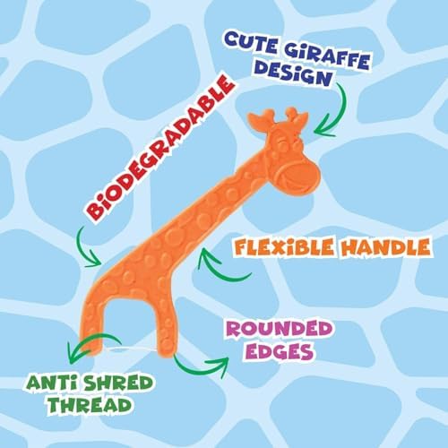 Biodegradable Kids Flossers - Unflavored Dental Floss Picks for Children | Fluoride & Plastic-Free | Colorful & Fun Animal Floss Sticks | Eco Friendly, Vegan, Natural (200 Pack, Unflavored)