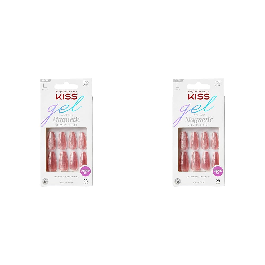 Kiss Gel Fantasy Press On Nails, Nail Glue Included, 'West Coast', Medium Pink, Long Size, Coffin Shape, Includes 28 Nails, 2G G