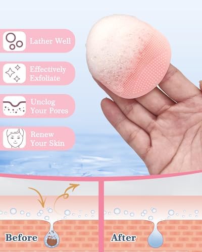 Manmihealth 15.7" Cute Silicone Back Scrubber & Soft Shower Brush Face Scrubber Set (3 PCS), Paw-Shaped Silicone Back Brush & Body Facial Scrubber with Super-Soft Bristles Combination(PinkSet)