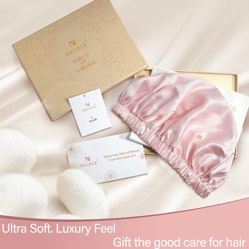 22 Momme 100% Mulberry Double Silk bonnet for sleeping women Double Layer lined Stay On Head for Hair Care with adjustable elastic Band Non-Slip Silk Turban Curly Hair silk hair cap Pink