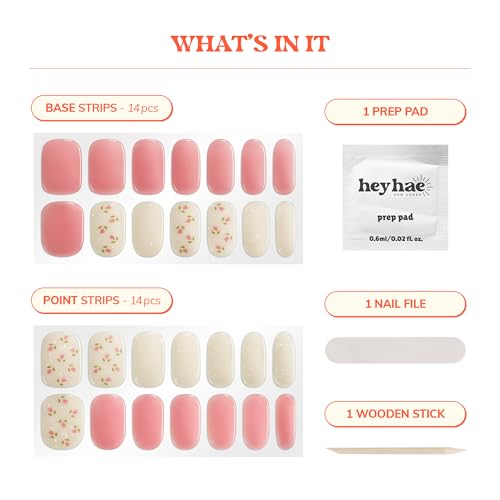 Semi Cured Gel Nail Strips | No LED Lamp Needed | Easy Apply & Remove, Salon Quality | Includes 28 Strips, 1 Prep Pads, Nail File & Wooden stick - Hey, Love Me, Love Me Not