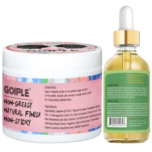 Edge Control Wax Strong Hold Non-greasy Hair Styling Gel - Edge Wax No Flaking Edge Control for Black Hair Edge Wax Fixer for Women Rosemary Hair Oil for Hair Growth Edge Brush Hair Braid Bonnet(7pcs)