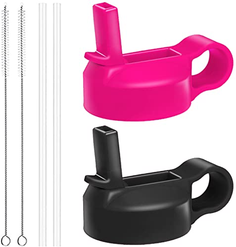 The Mass Wide Mouth Straw Lid Compatibility Most Sports Water Bottle (Black & Flamingo)