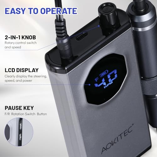 Aokitec Nail Drill 400000 RPM - Rechargeable Electric Nail File with Nail Drill Bits for Dip Powder Acrylic Nails Gel Polish, Manicure Pedicure Nail Art Tool for Prep&Removal, Nail Tech Must Haves