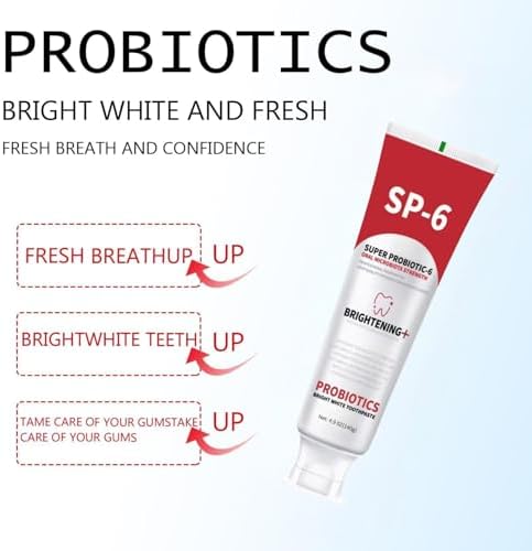 2 PCS SP-6 Probiotic Whitening Toothpaste, for Teeth Whitening and Gum Health, Enhanced Formula with 6 Probiotics, Fluoride-Free, Minty Fresh Flavor, 4.9 oz (2)