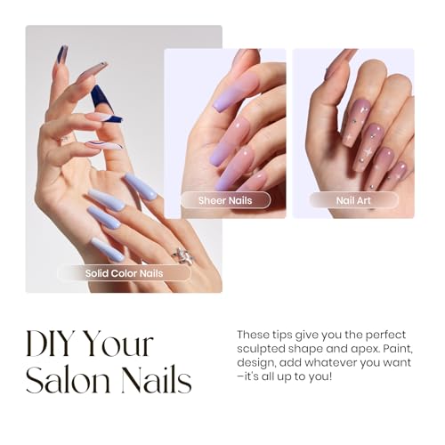 Angeles Tipex Instant Apex Nail Tips: Long Coffin, Full Cover Gel, Thicker Acrylic, Strong Hard Clear Pre-etched Press-on Nails