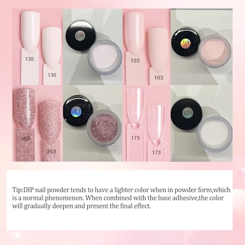 AZUREBEAUTY 4 Colors Dip Powder Nail Kit Starter, Transparent Nude Neutral Pink Glitter, Dipping Powder Set All Seasons, French Nail Art Base Top Coat Activator Liquid Manicure DIY Salon 12 PCS