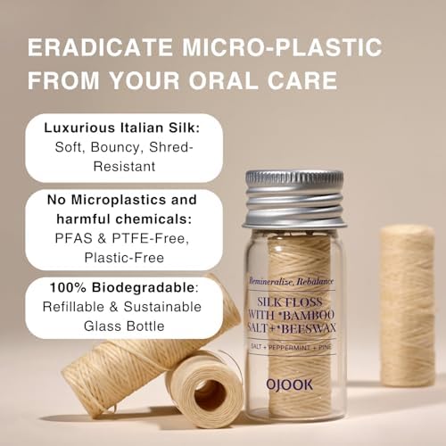 Bamboo Salt Silk Floss with Beeswax - 1 Spool (33yd) | Pine Flavor, All Natural, Plastic Free & Refillable, Hydroxyapatite Infused, Bouncy Italian Silk, PFAS Free