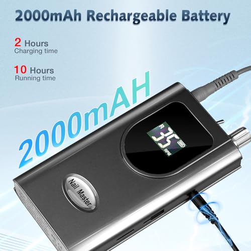 Professional Nail Drill Machine, HoMove 35000RPM Portable Nail Drills, Rechargeable Efile Nails Drill, Low Heat Electric Nail File for Acrylic Gel Nails