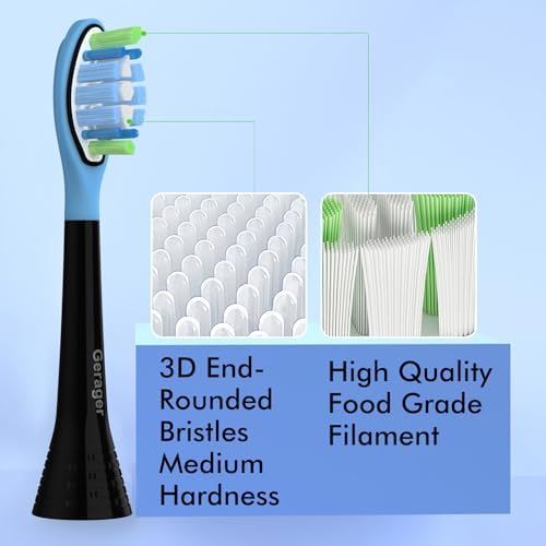 Toothbrush Heads Compatible with Philips Sonicare C3 C2 G3 A3 W2 Replacement Heads, 12 Pack Brush Heads Compatible with Philips Sonicare Snap-On Toothbrush Handles, Black