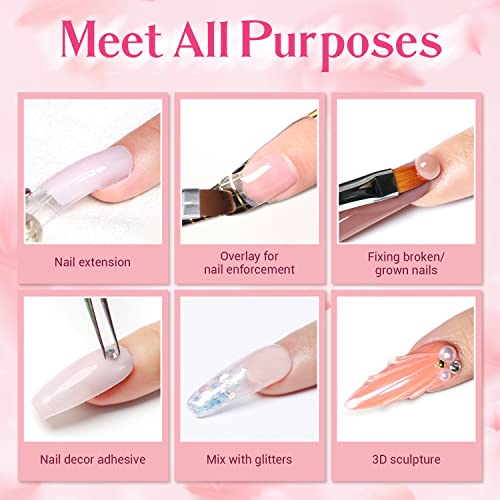 Modelones Poly Nail Gel Kit Builder Extension Gel Nude White French Colors with Nail Lamp Slip Solution Rhinestone Manicure Complete Kit DIY Art Design Beginner Gift