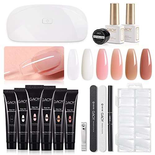 GAOY Poly Gel Nail Kit with U V Light Starter Kit, 6 Pcs Builder Gel Extension Kit for Beginners with Everything Nail Art DIY