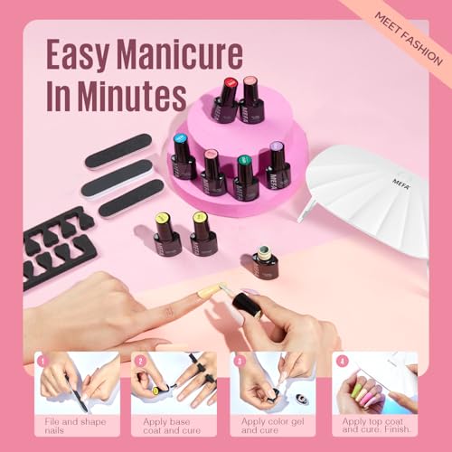 MEFA 19 Pcs Gel Nail Polish Kit with U V Light, 12 Colors All Seasons Nude Milky White Soak Off Gel Polish Nail Set with Base Top Coat Essential Manicure Tools Beginners Salon Nails DIY Art
