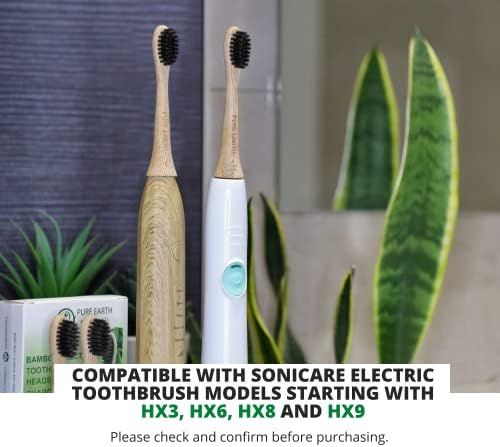 Bamboo Electric Toothbrush Replacement Heads - Compatible with Philips Sonicare Toothbrush - Soft Bristle Natural Electric Bamboo Toothbrush Heads Refill - (Pack of 4) by Pure Earth Essentials