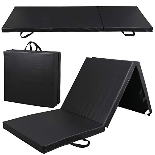 BBBuy 6' x 2' Portable Folding Lightweight Exercise Gym Fitness Yoga Mat Extra Thick Foam Gymnastics Mat Tumbling Mat Workouts w/Carrying Handle for Home Gyms Indoor Outdoor, Black