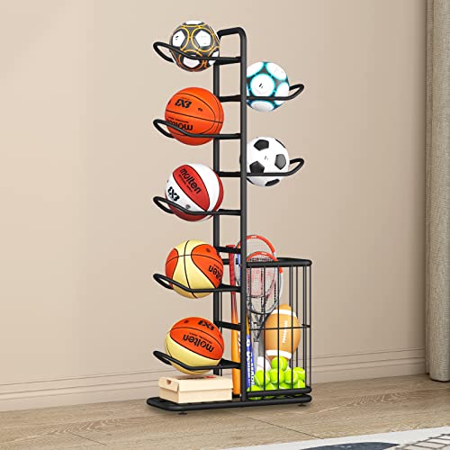 MLUPODY Vertical Ball Rack - Durable Carbon Steel Storage for Basketball, Soccer, Volleyball, and More - Easy to Assemble, Waterproof, Sturdy - 56.7" H