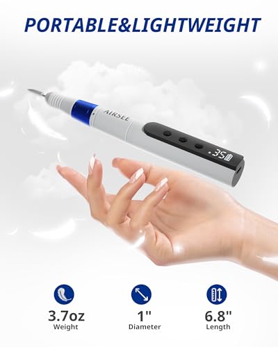 AIRSEE Master Cordless Electric Nail Drill Machine, 35000 RPM Stepless Speed, Professional Rechargeable Nail File Set with LED Display, Portable E-File Dremel Kit for Salon,Blue