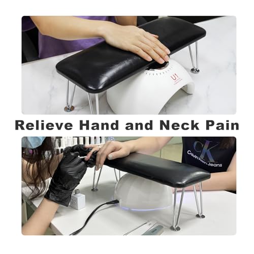 Big Arm Rest for Nails, Microfiber Leather Hand Rest for Nail Tech Salon Home Use Manicure Hand Rest Stand (Black)