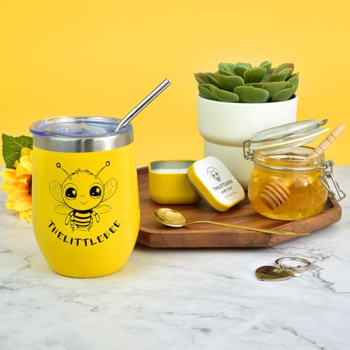 AMIND The Little Bee Yellow Gift Box for Women with Honey Scent Candle and Soap, Chamomile Bath Bomb, Shower Steamers, Cozy Throw Blanket, Yellow Tumbler, Heart Key Chain, Greeting Card and Gift Bag