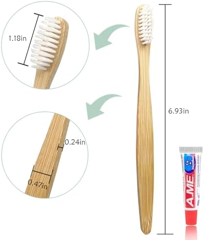 Bamboo Toothbrushes Kit Bulk, Disposable Toothbrushes with Toothpaste(6g), Individually Wrapped Toiletries Amenities for Hotel, Airbnb, Homeless, Shelter, Camping and Travel (50 Pack)