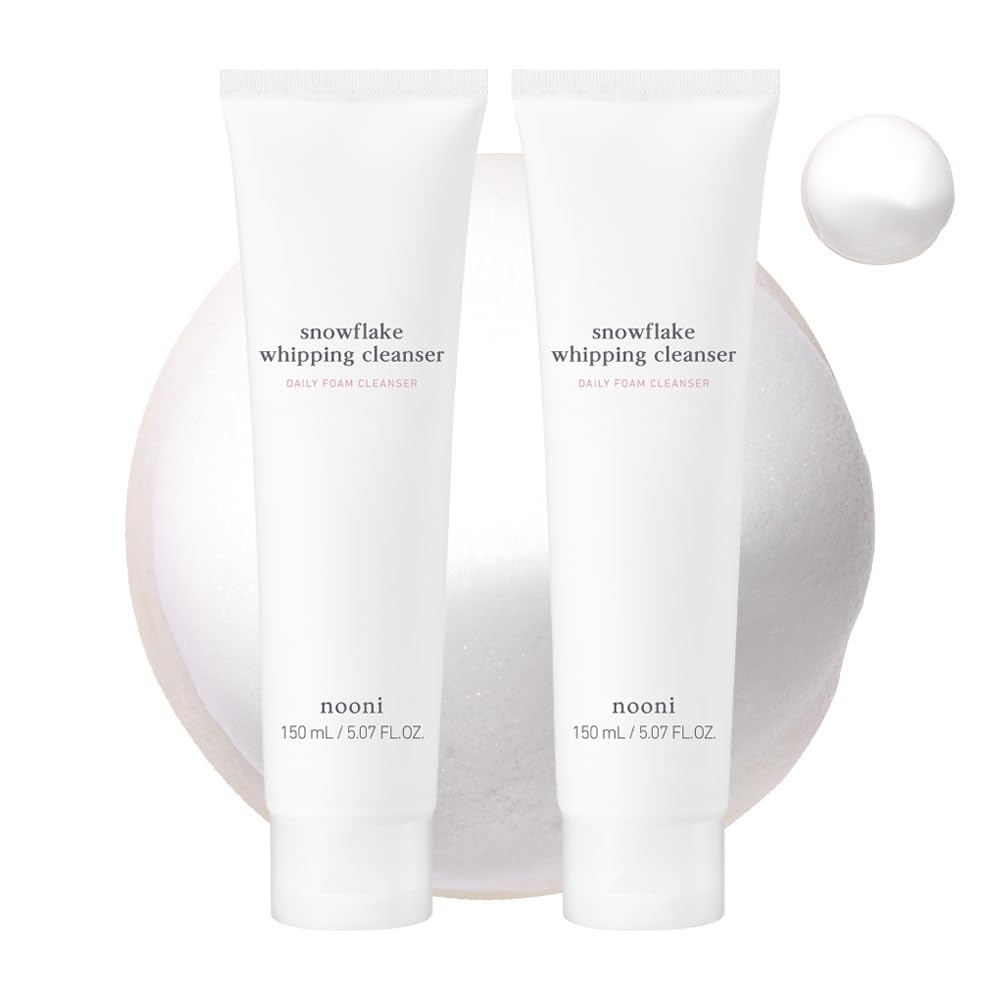 NOONI Face Cleansing - Snowflake Whipping Cleanser | Korean Glass Skin Care, Kbeauty, Facial Wash, Remove Impurities, Purigying, Vegan Whipped Cream, Moisturizing, Sensitive Skin, 5.08 FL Oz x 2ea