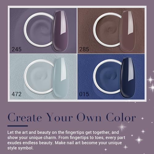 AZUREBEAUTY Dip Powder Nail Kit Starter 4 Colors Winter Blue Grey Purple Brown Dipping Powder System Liquid Set with Base & Top Coat Activator for Christmas French Nail Art Manicure Salon DIY at Home