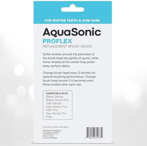AquaSonic Duo PRO 8-Pack Replacement Brush Heads - Upgraded Proflex Brush Heads for Improved Plaque Removal - ADA Accepted - Genuine AquaSonic