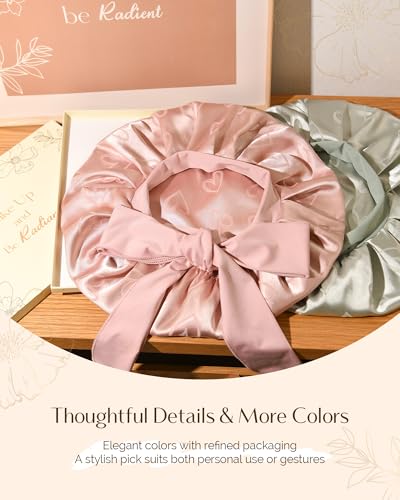 YANIBEST Adjustable Satin Bonnet for Sleeping, Double Layer Silk Bonnet with Tie Band for Women, Sleep Cap Curly Natural Hair, Pink