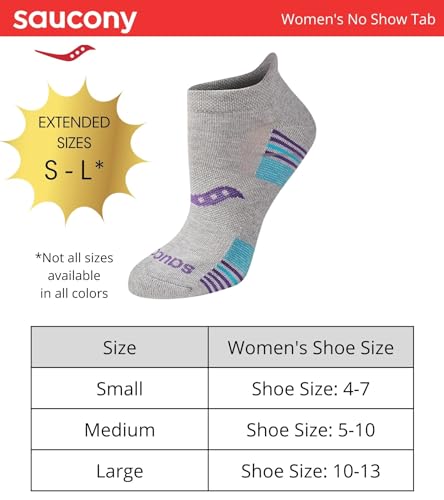 Saucony Women's RunDry Performance 8, Heel Tab Athletic Socks, S-L, Grey Heather Blue Assorted (16 Pairs), Small