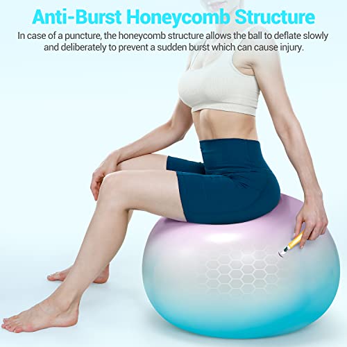 Sportneer Extra Thick Exercise Ball - 25.6''Yoga Ball with Quick Pump - Anti-Burst and Slip Resistant Fitness Ball Chair for Pregnancy and Physical Therapy (Blue Purple)