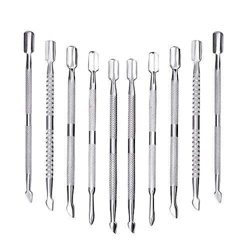 10Pcs Cuticle Pusher Remover and Cutter, Creatiee Double Ended Stainless Steel Cuticle Cleaner Nail Gel Polish Removal, Manicure Pedicure Nail Tools for Fingernails Toenails - Professional & Durable