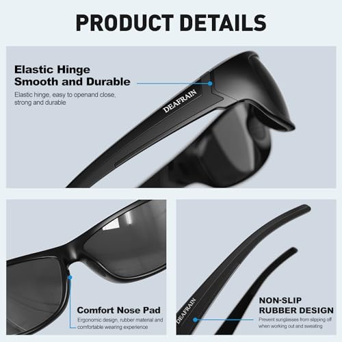 DEAFRAIN Polarized Sports Sunglasses for Men Women Fishing Driving Cycling Running Baseball Golf Black Glasses UV Protection