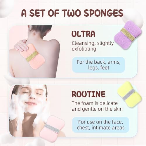 Bath Soap Sponge 2025 New Bath Sponge Soap Pouch for Rich Bubbles, 2 Pack Soap Bag with Different Levels of Roughness: Deep & Gentle, Bar Soap Saver Pocket Body Scrubber Shower Sponge Loofah (D)