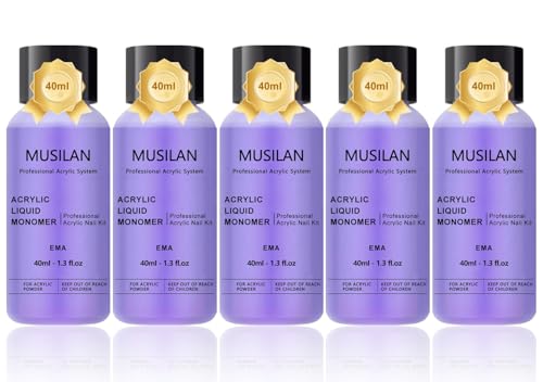 Monomer Acrylic Nail Liquid 5PCS 40ml/1.3fl.oz,Professional Acrylic Liquid Monomer for Acrylic Nails Powder Nails Extension for Nail Art Manicure DIY,Non-Yellowing Monomer-acrylic nail liquid