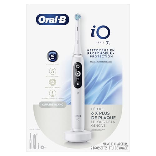 Oral-B iO Deep Clean + Protect Rechargeable Electric Toothbrush, White with a iO Series 7 Toothbrush, 2 Replacement Brush Heads, and a Charging Travel Case