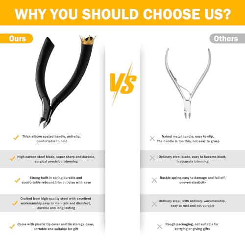 BEZOX Cuticle Trimmer for Salon-Worthy Nails - Professional Half Jaw (5 mm) Cuticle Clippers with Anti-Slip Silicon Handle, Precision Cuticle Cutters Premium Manicure Tool - Dark