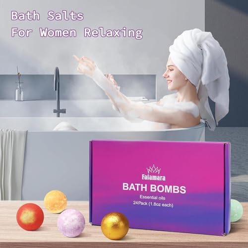 Bath Bombs Gift Set - 24 Pcs Handmade, Natural & Organic Essential Oil Bubble Bath for Women and Girls