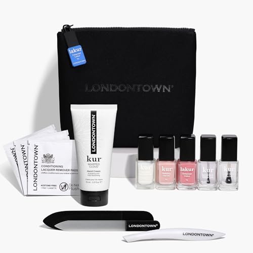 LONDONTOWN Discovery Set, Vegan Chip-Resistant Long-Lasting Nail Lacquer, Whipped Cloud Hand Cream, 2.5 fl oz, Conditioning lacquer remover pads.