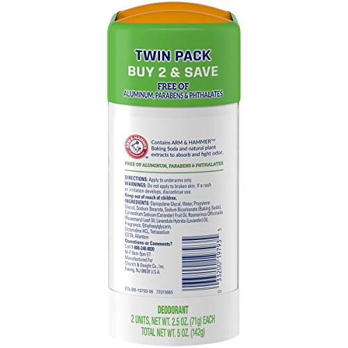 ARM & HAMMER Essentials Deodorant- Rosemary Lavender- Solid Oval- Twin Pack (Pack of 2/ 2.5oz)- Made with Natural Deodorizers- Free From Aluminum, Parabens & Phthalates
