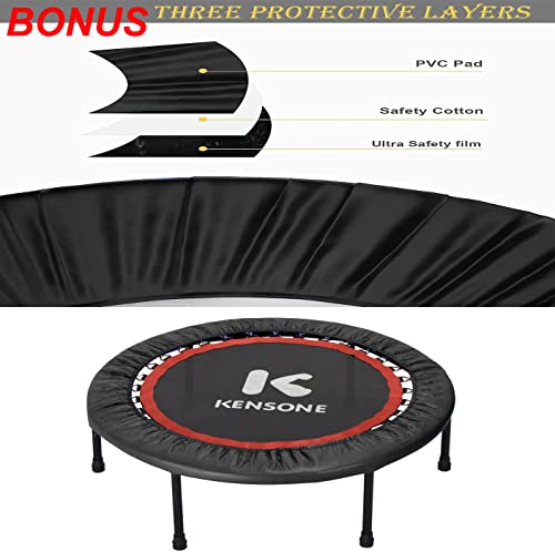 KENSONE 40" Mini Trampoline Rebounder Trampoline for Adults Small Fitness Trampoline for Kids Bounce Exercise, 1 Extra Black Cotton Safety Pad Included, Max Load 330 LBS