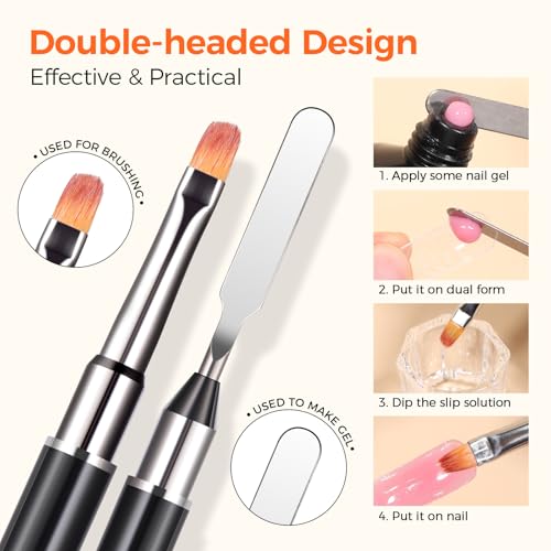 100Pcs Nail Forms Kit, 10 Sizes Reusable Dual nail Forms for Poly Gel & Builder Gel, 120ml Slip Solution Liquid, 6 Clips, Dual-Ended Brush, Nail Art Cup, DIY Pedicure Kit for Beginners