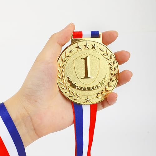 Abaokai 1st, 2nd, 3rd Award Medals - -Winner Medals,Large Metal Award Medals with Smooth Ribbon - Perfect for School Competitions,Party,Students, Olympic Style 3 Inches (Gold Silver Bronze-12 pcs)