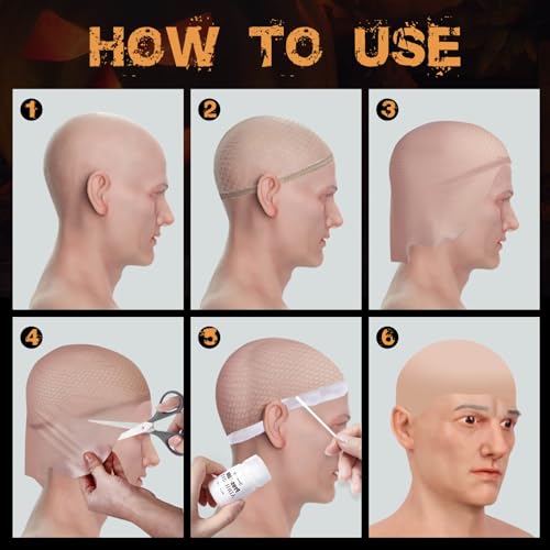 Latex Bald Cap SFX Makeup Kit,Bald Wig Cap with Skin Water-Based Acrylic Adhesive(Bonding Skin Glue) for Men Adult,Bald Caps Perfect for Halloween Costumes, Cosplay, and Theater