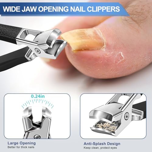 Toenail Clippers for Seniors Thick Toenails, Heavy Duty Large Toe Nail Clippers for Men with Catcher, 360°Rotating Nail Clippers for Seniors, Ingrown Nail Cutter Long Handle with Sharp Curved Blade