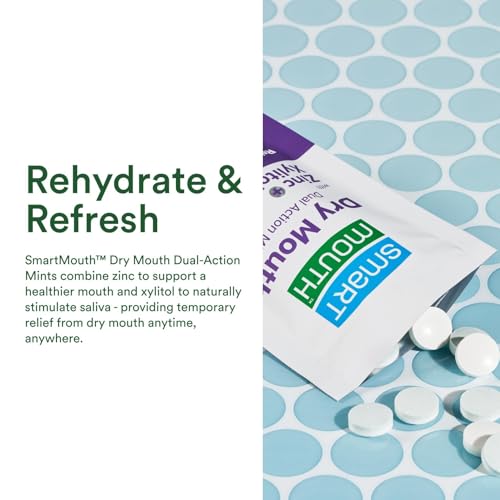 SmartMouth Dry Mouth Dual-Action Mints - Sugar-Free Breath Mints - 50 Count, 8 Pack, Mellow Mint