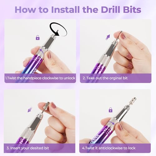 Lavinda Professional Rechargeable Nail Drill Machine, Cordless 35,000RPM Skyspace Brushless Nail Drill, Portable Electrical Nail File for Acrylic Nails with Protective Case, Gradient Blue & Purple